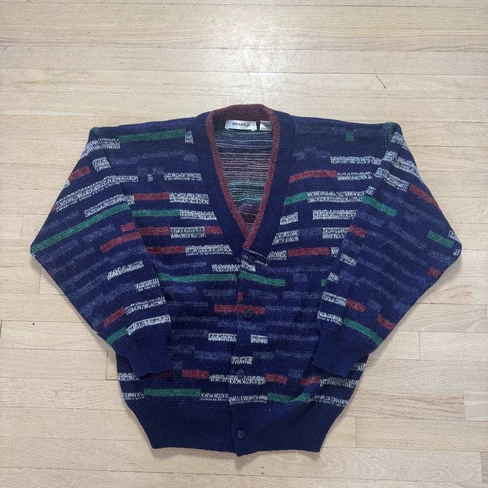Vintage 80s/90s Entourage Textured Cardigan Sweater Abstract Pattern Size L